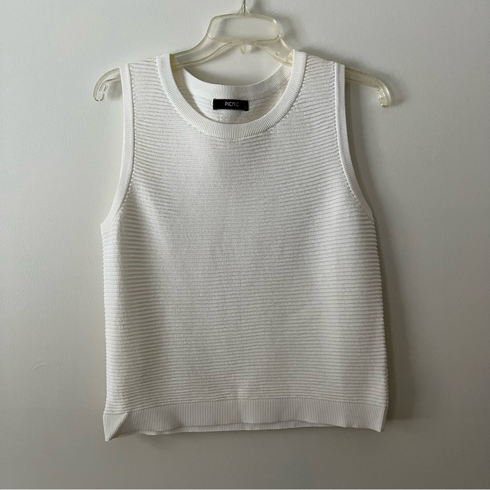 Women's White Ribbed Knit Tank Top